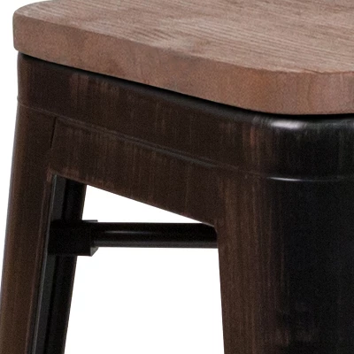 Flash Furniture 24" High Backless Metal Counter Height Stool With Square Wood Seat - Image 10