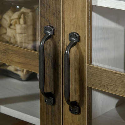 HOMCOM Kitchen Sideboard, Glass Door Buffet Cabinet, Accent Cupboard With Adjustable Storage Shelf For Living Room, Distressed White - Image 4