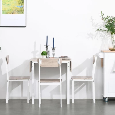 HOMCOM Modern 5-Piece Dining Table Set For 4 With Foldable Drop Leaf, 4 Chairs, And Metal Frame For Small Spaces, White - Image 4