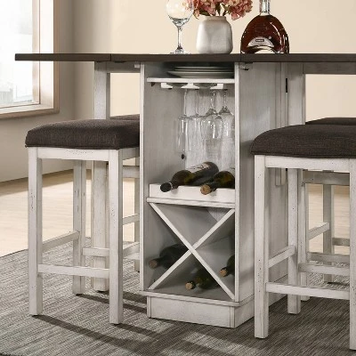 47" Holmseth Drop Leaf Counter Height Dining Table With Wine Rack Dark Walnut/Antique White - HOMES: Inside + Out - Image 2