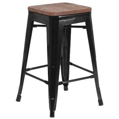 Flash Furniture 24" High Backless Metal Counter Height Stool With Square Wood Seat - Image 13