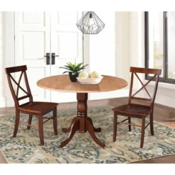 42" Deana Dual Drop Leaf Dining Set With 2 Cross-Back Chairs Cinnamon/Espresso - International Concepts