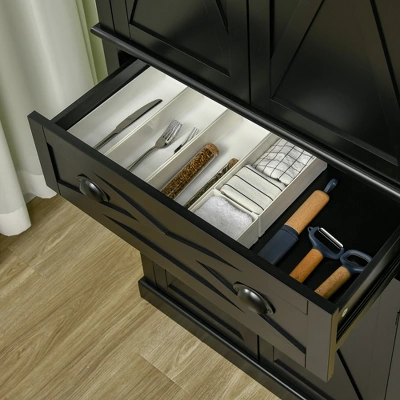 HOMCOM Freestanding Modern Farmhouse 4 Door Kitchen Pantry Cabinet, Storage Cabinet Organizer With 6-Tiers, 1 Drawer And 4 Adjustable Shelves, Black - Image 4