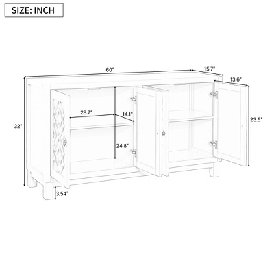 Classic Sideboard, 4 Door Buffet Cabinet With Pull Ring Handles-ModernLuxe - Image 4