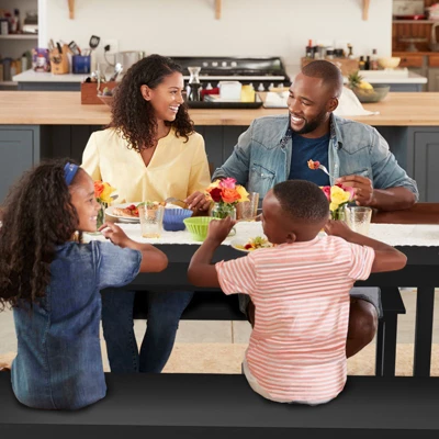 3pcs Dining Set Modern Studio Collection Table With 2 Benches Wood Legs Black - Image 7