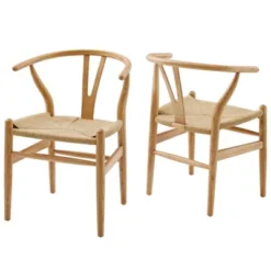Set Of 2 Amish Wood Dining Armchairs Natural - Modway