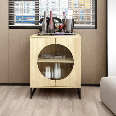 Aubrey 33.07'' H X 26.85'' W X 15.79'' D Glass Door Storage Cabinet And Adjustable Shelf Sideboards And Buffets-The Pop Home - Image 9