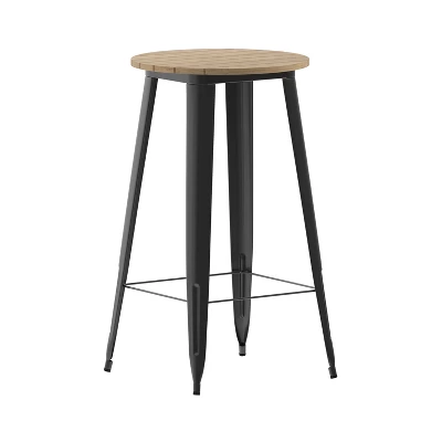 Emma And Oliver Indoor/Outdoor Bar Top Table, 23.75" Round All Weather Poly Resin Top With Steel Base - Image 2