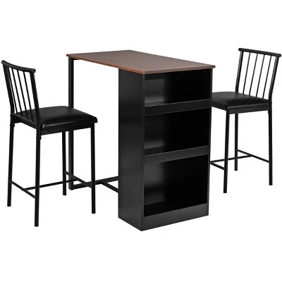 Tangkula 3-Piece Counter Table Set Bar Pub Dining Table Set With 3 Side Storage Brown - Image 3