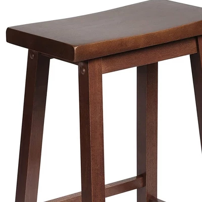 PJ Wood Classic Saddle-Seat 24'' Tall Kitchen Counter Stool For Homes, Dining Spaces, And Bars With Backless Seat, 4 Square Legs, Walnut (3 Pack) - Image 3