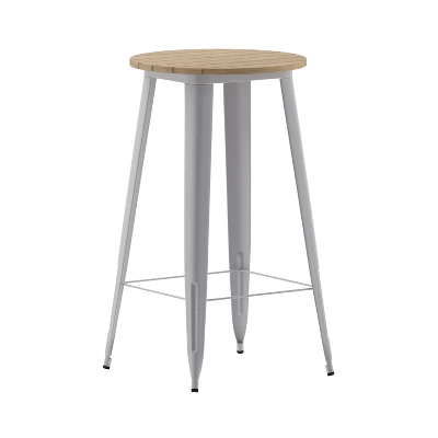 Emma And Oliver Indoor/Outdoor Bar Top Table, 23.75" Round All Weather Poly Resin Top With Steel Base - Image 4