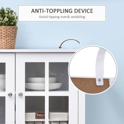 HOMCOM Kitchen Credenza & Sideboard Buffet Cabinet With 2 Glass Doors & Storage Shelves - Image 5