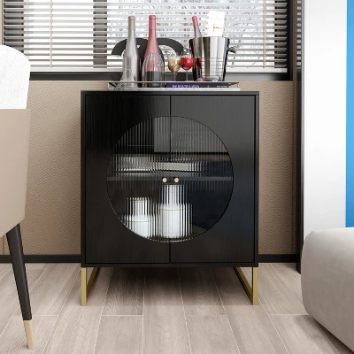 Aubrey 33.07'' H X 26.85'' W X 15.79'' D Glass Door Storage Cabinet And Adjustable Shelf Sideboards And Buffets-The Pop Home - Image 8