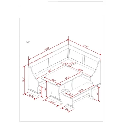 Midwest Pine Breakfast Nook Dining Sets Natural - Linon - Image 19