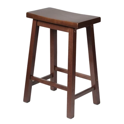 PJ Wood Classic Saddle-Seat 24'' Tall Kitchen Counter Stool For Homes, Dining Spaces, And Bars With Backless Seat, 4 Square Legs, Walnut (3 Pack) - Image 2