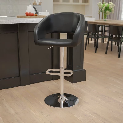 Flash Furniture Contemporary Vinyl Adjustable Height Barstool With Rounded Mid-Back