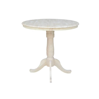 36" Round Extendable Table With 12" Drop Leaf Unfinished - International Concepts