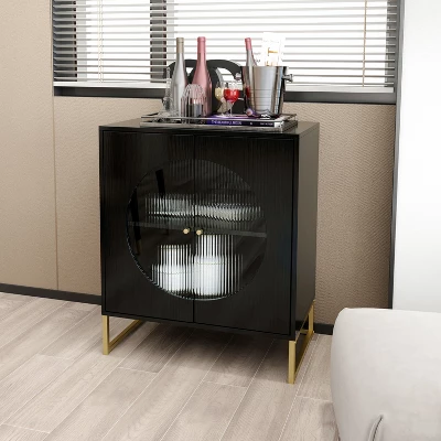Aubrey 33.07'' H X 26.85'' W X 15.79'' D Glass Door Storage Cabinet And Adjustable Shelf Sideboards And Buffets-The Pop Home - Image 3