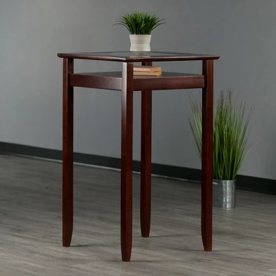 Halo Square Bar Height Table With Glass Top Wood/Walnut - Winsome - Image 2